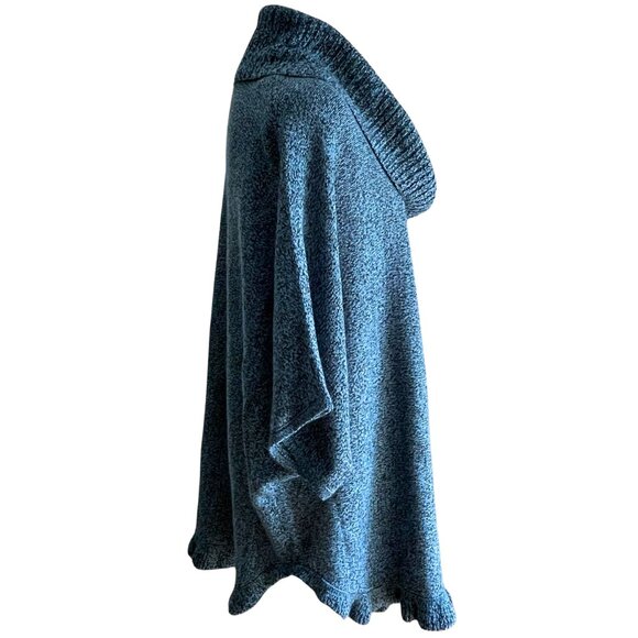 NWT STUDIO WORKS WOMAN 2X Blue / Teal Knit Poncho Sweater Cowl Neck Ruffle Hem - Picture 4 of 10